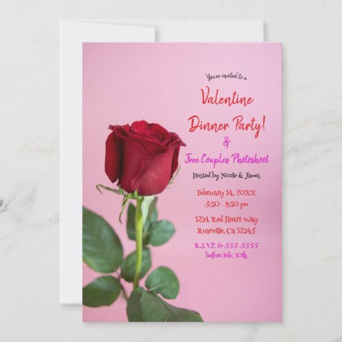 Red Rose Pink Floral Dinner Party Event Birthday Invitation