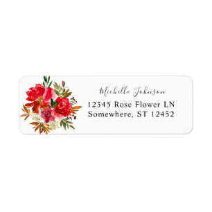Red Rose & Pink Floral Return Address Label