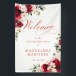 Red Rose Pink Peony 18th Birthday Welcome Banner<br><div class="desc">Welcome guests to your birthday party with this elegant floral design. Two lush red and white floral arrangements are placed in diagonal corners. Welcome is written in a large trending font. The remainder of the text is a classic upright font and very easy to customize. This item is part of...</div>