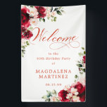 Red Rose Pink Peony 30th Birthday Welcome Banner<br><div class="desc">Welcome guests to your birthday party with this elegant floral design. Two lush red and white floral arrangements are placed in diagonal corners. Welcome is written in a large trending font. The remainder of the text is a classic upright font and very easy to customize. This item is part of...</div>