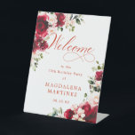 Red Rose Pink Peony 70th Birthday Welcome  Pedestal Sign<br><div class="desc">Welcome guests to your birthday party with this elegant floral design. Two lush red and white floral arrangements are placed in diagonal corners. Welcome is written in a large trending font. The remainder of the text is a classic upright font and very easy to customize. This item is part of...</div>
