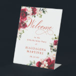 Red Rose Pink Peony 80th Birthday Welcome  Pedestal Sign<br><div class="desc">Welcome guests to your birthday party with this elegant floral design. Two lush red and white floral arrangements are placed in diagonal corners. Welcome is written in a large trending font. The remainder of the text is a classic upright font and very easy to customize. This item is part of...</div>