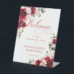 Red Rose Pink Peony 90th Birthday Welcome  Pedestal Sign<br><div class="desc">Welcome guests to your birthday party with this elegant floral design. Two lush red and white floral arrangements are placed in diagonal corners. Welcome is written in a large trending font. The remainder of the text is a classic upright font and very easy to customize. This item is part of...</div>