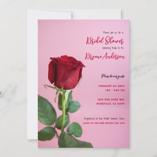 Red Rose Pink Romantic Elegant Bridal Shower   Invitation (Front)