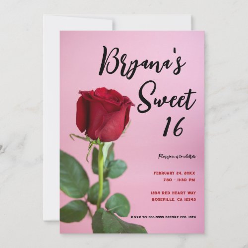 Red Rose Pink Sweet 16 Birthday Party Invitation