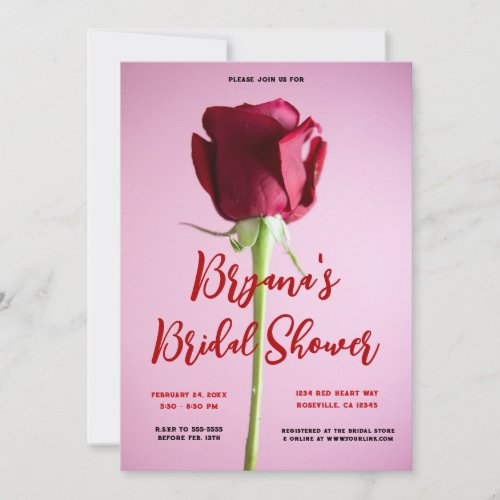 Red Rose Pink Valentine Romantic Bridal Shower   Invitation