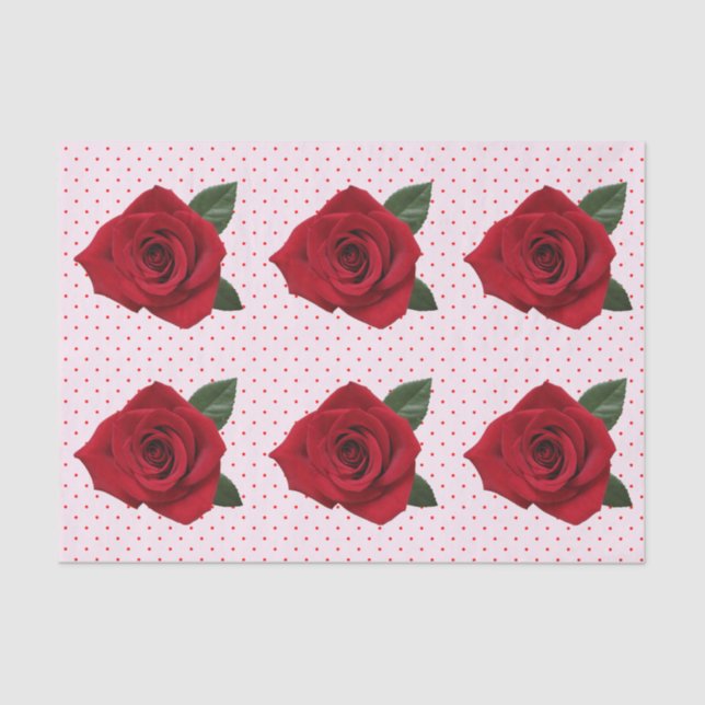 Red Rose  Polka Dots Gift Tissue Paper (Front)