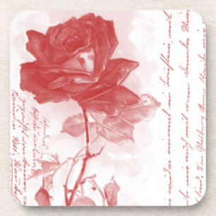Red Rose Postcard Design Beverage Coaster
