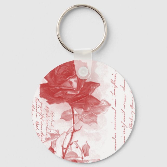 Red Rose Postcard Design Keychain (Front)
