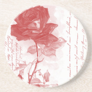 Red Rose Postcard Design Sandstone Coaster