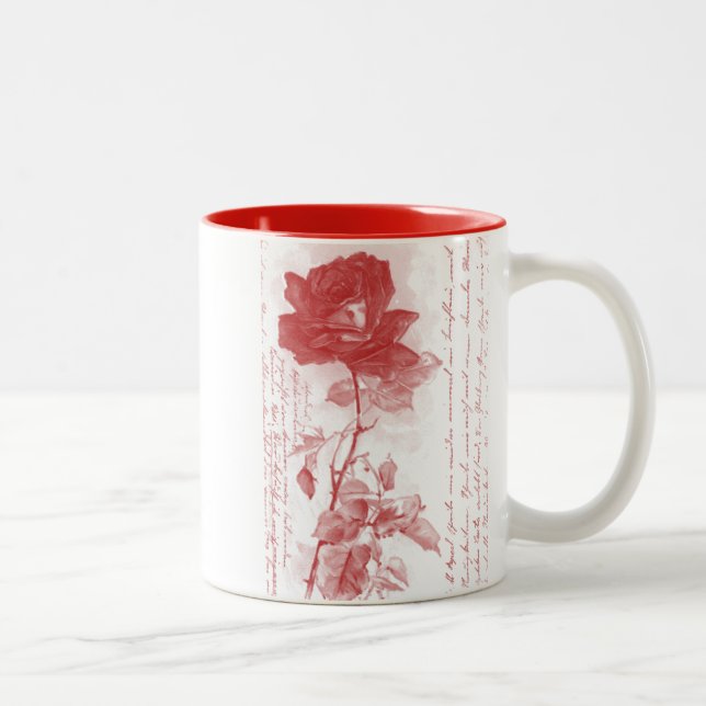 Red Rose Postcard Design Two-Tone Coffee Mug (Right)