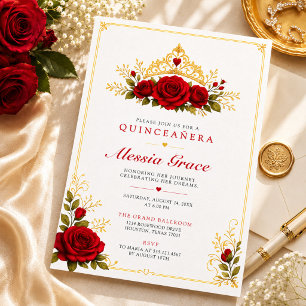 Red Rose Princess Quinceañera Invitation Template