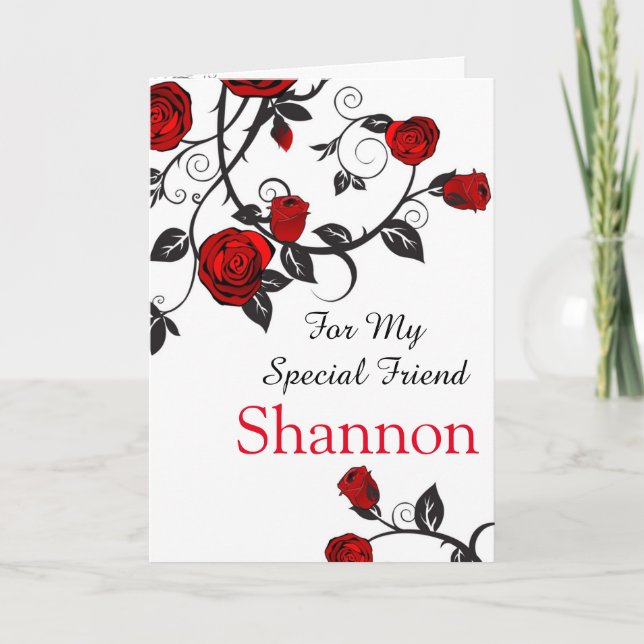 Red Rose Print Custom Name Birthday Card-Friend Card (Front)