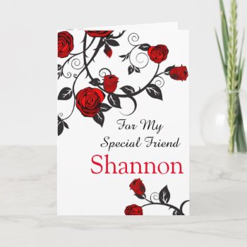 Red Rose Print Custom Name Birthday Card-friend Card by photographybydebbie at Zazzle