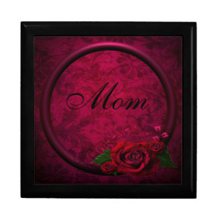 Red Rose & Purple Frame Damask Mom Jewelry Box