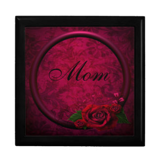 Red Rose & Purple Frame Damask Mom Jewelry Box