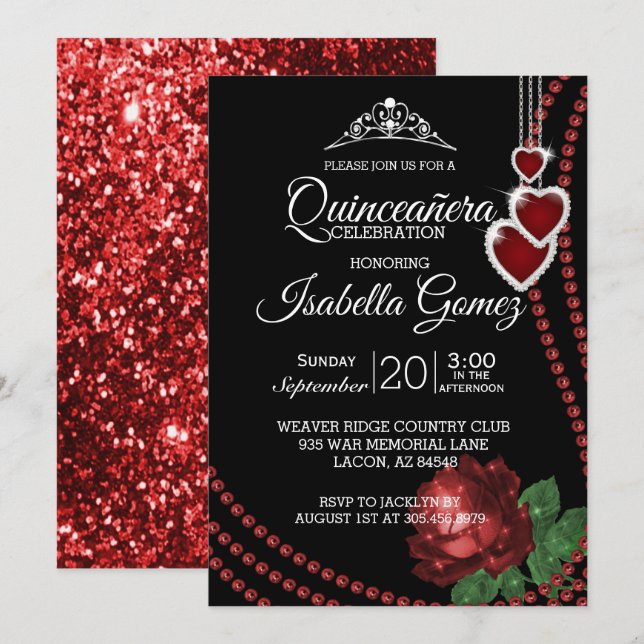 Red Rose Quinceañera Celebration Invitation (Front/Back)