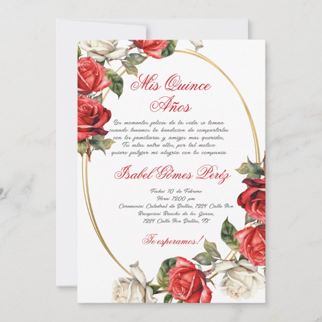 Red Rose Quinceanera invitation  (Front)