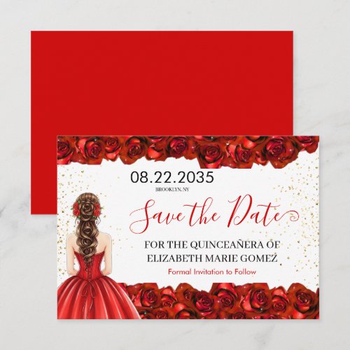 Red Rose Quinceañera Save the Date Card