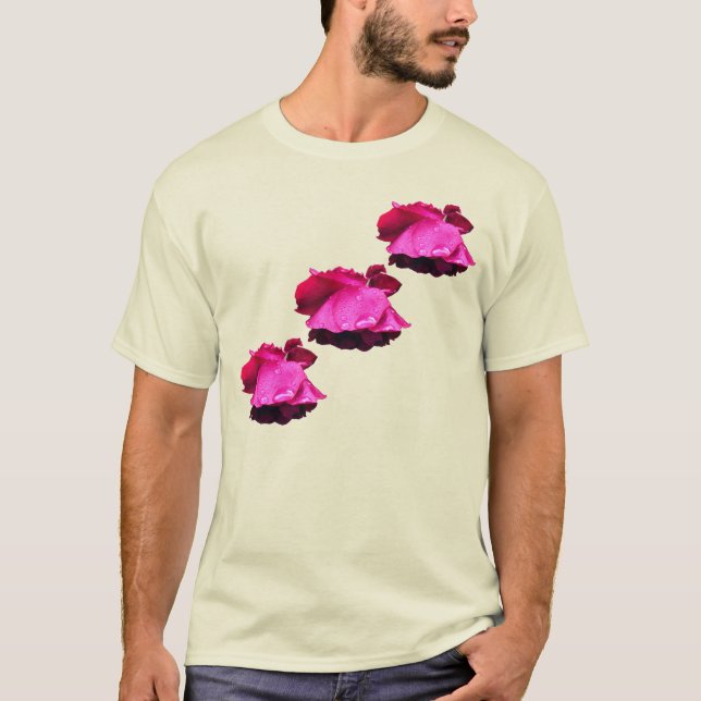Red Rose Raindrops Flower  T-Shirt (Front)