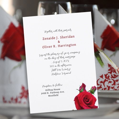 Red Rose Reception Address Wedding Invitation