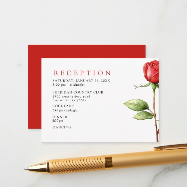 Red Rose Reception Dancing Wedding  Enclosure Card (Front/Back In Situ)