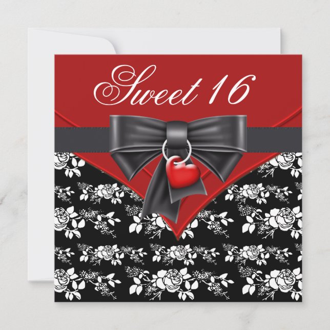 Red Rose Red Black White Sweet 16 Birthday Party Invitation (Front)