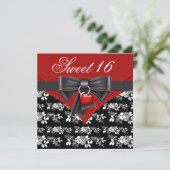 Red Rose Red Black White Sweet 16 Birthday Party Invitation (Standing Front)