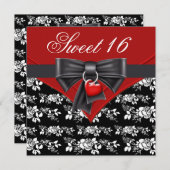 Red Rose Red Black White Sweet 16 Birthday Party Invitation (Front/Back)