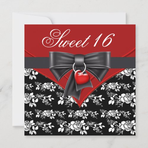 Red Rose Red Black White Sweet 16 Birthday Party Invitation