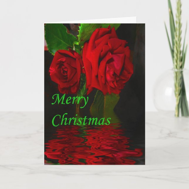 Red Rose Reflected - Merry Christmas Holiday Card (Front)