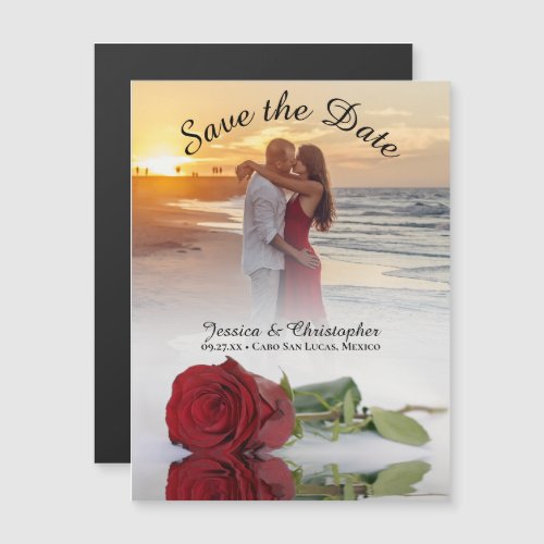 Red Rose Reflections Wedding Save the Date Photo Magnetic Invitation