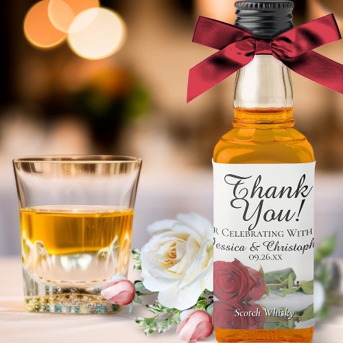 Red Rose Reflections Wedding Thank You Mini Liquor Bottle Label