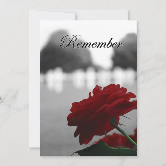 Red Rose Remember Memorial Day Invitation (Front)
