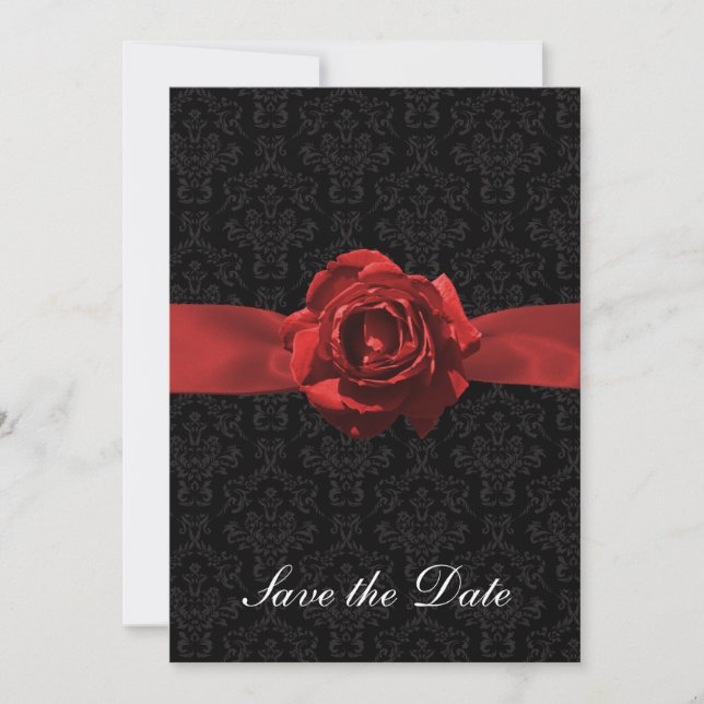 Red Rose & Ribbon Save The Date (Front)