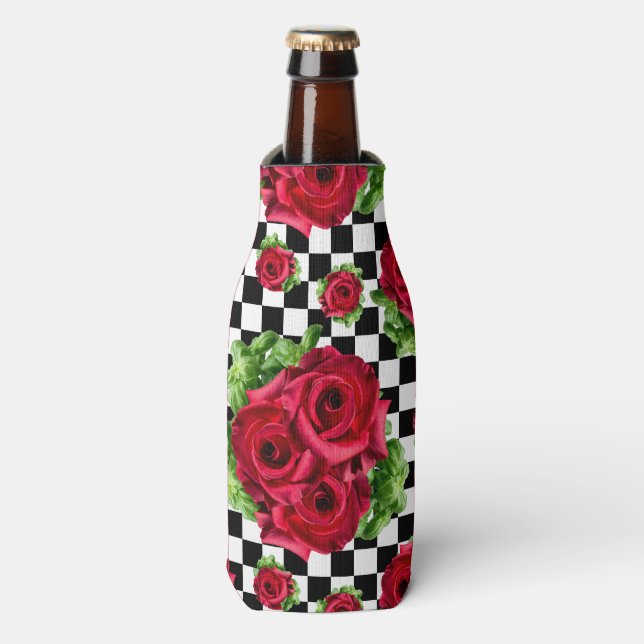 Red Rose Rockabilly Check Bottle Cooler (Bottle Front)