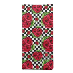 Red Rose Rockabilly Check Cloth Napkin