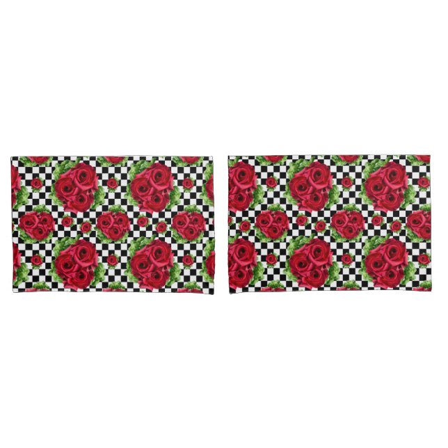 Red Rose Rockabilly Check Pillow Case (Front-Set)