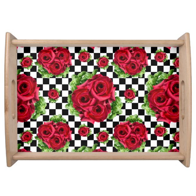 Red Rose Rockabilly Check Serving Tray (Front)