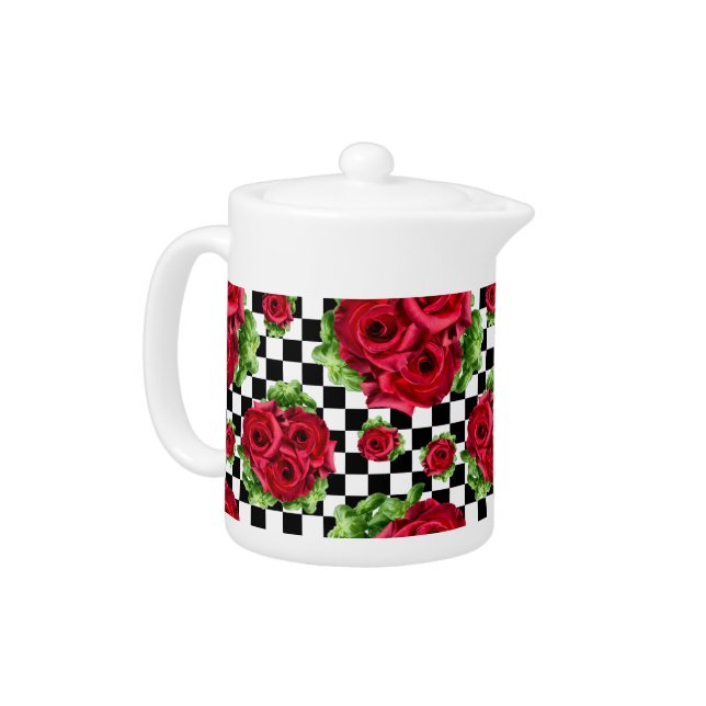 Red Rose Rockabilly Check Teapot (Left)