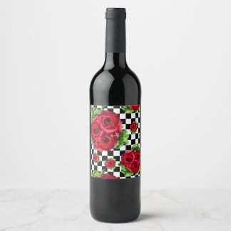 Red Rose Rockabilly Check Wine Label