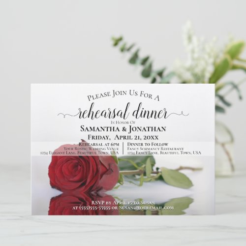 Red Rose Romantic Chic Wedding Rehearsal  Dinner Invitation