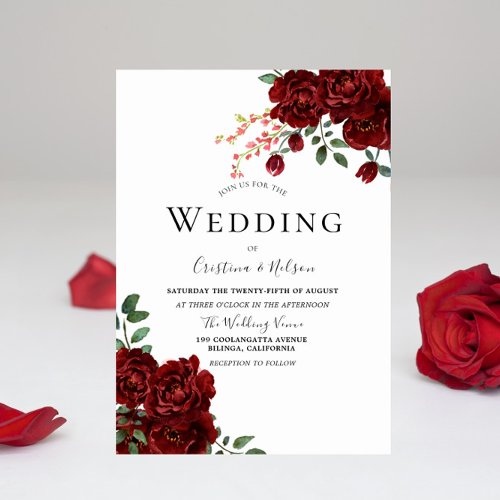 Red Rose Romantic Floral Wedding Invitation