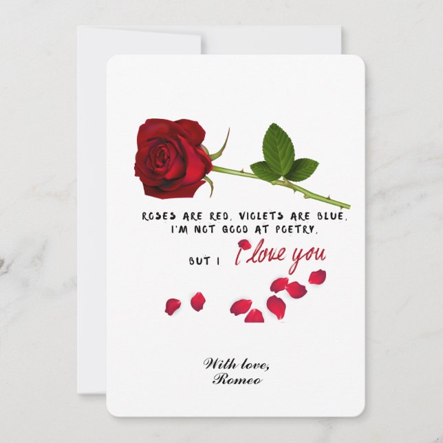 Red Rose Romantic I Love You Valentines Day Card (Front)