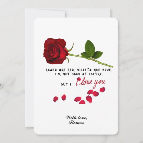 Red Rose Romantic I Love You Valentines Day Card