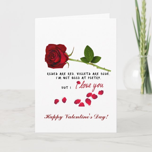 Red Rose Romantic I Love You Valentines Day Card (Front)