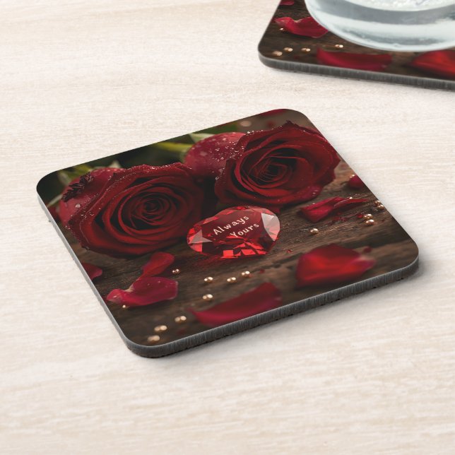 Red Rose Romantic Valentine Aesthetic Beverage Coaster (Left Side)