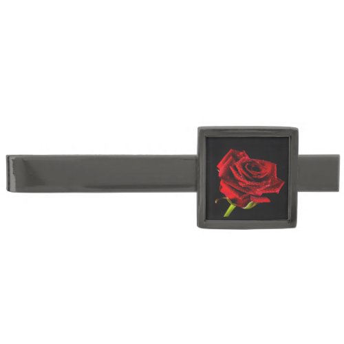 Red rose romantic Valentines day gift  Gunmetal Finish Tie Bar