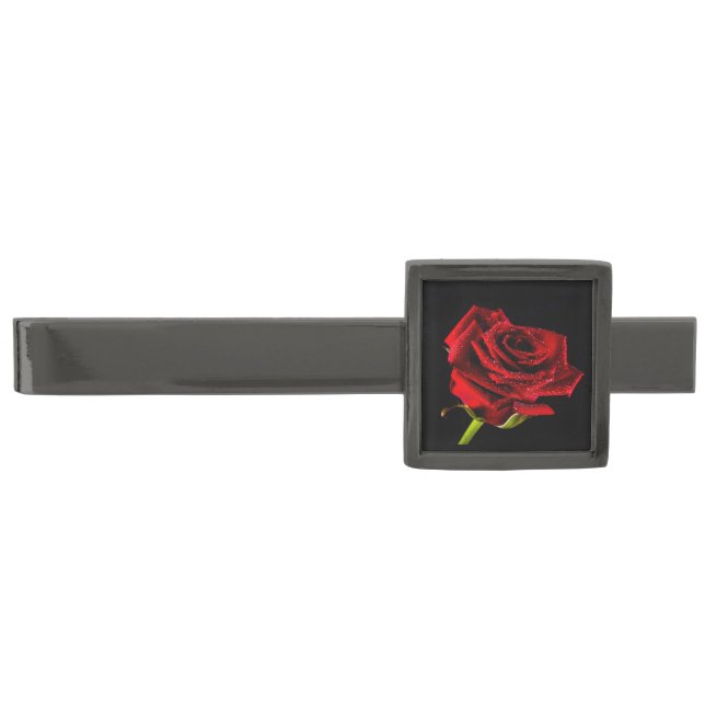 Red rose romantic Valentine's day gift  Gunmetal Finish Tie Bar (Front)