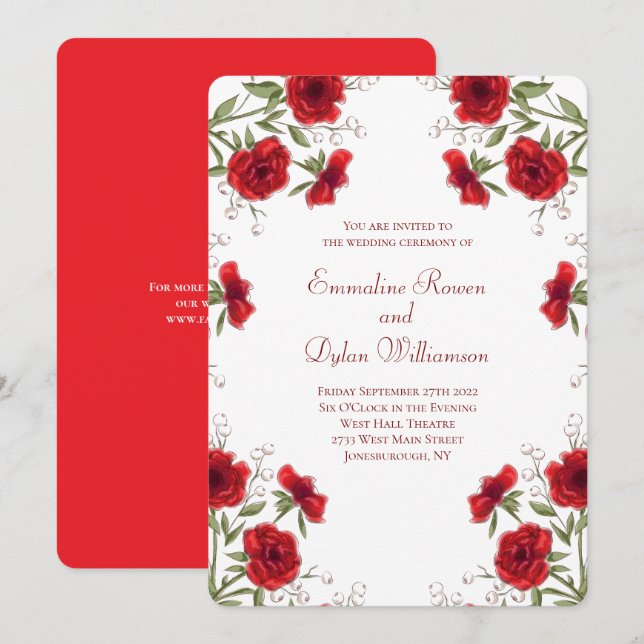 Red Rose Romantic Wedding Invitation (Front/Back)